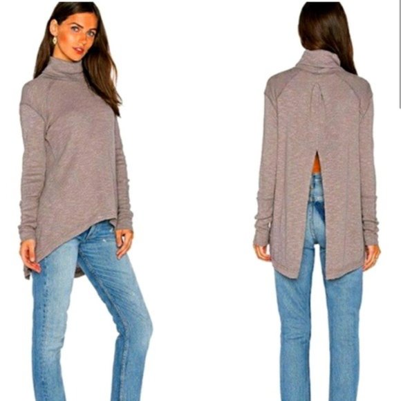Free People Tops - SOLD! Free People Tara Split Back Turtleneck Top Taupe